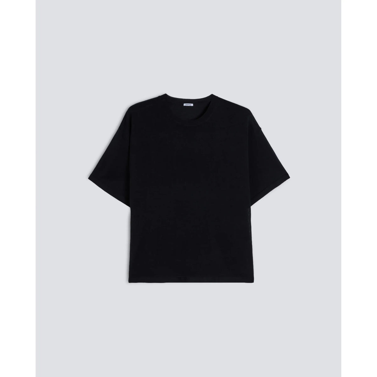 Women's black and navy silk, cotton, and cashmere knitted T-shirt by Aspesi, showcasing soft, textured fabric and classic fit.
