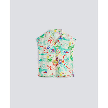 Women's sleeveless viscose top by Aspesi in Stamp Multi print, featuring a relaxed fit and stylish sleeveless design.