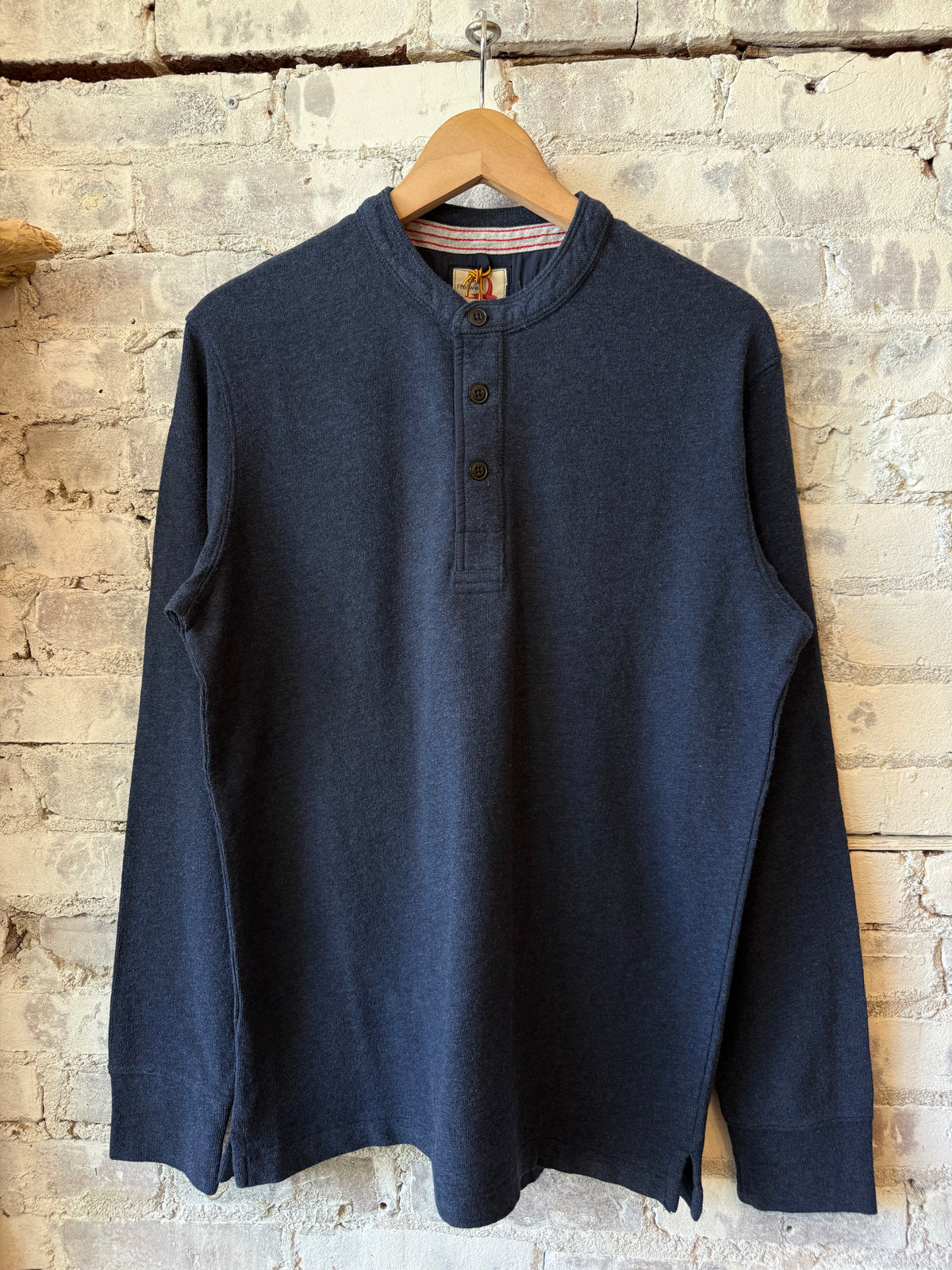 Men's Relwen Slub Jersey Henley in Bright Navy Heather, featuring a casual neckline and textured fabric.