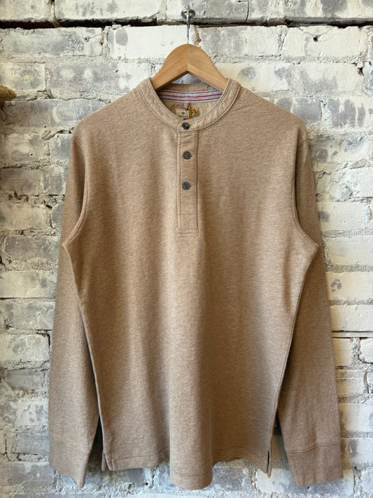 Relwen Slub Jersey Henley - Light Camel Heather Rosy Brown