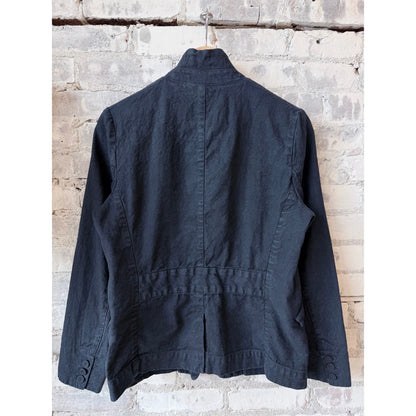 Women's navy cotton-linen jacket by Pas de Calais, soft-washed fabric with a relaxed fit and classic collar.
