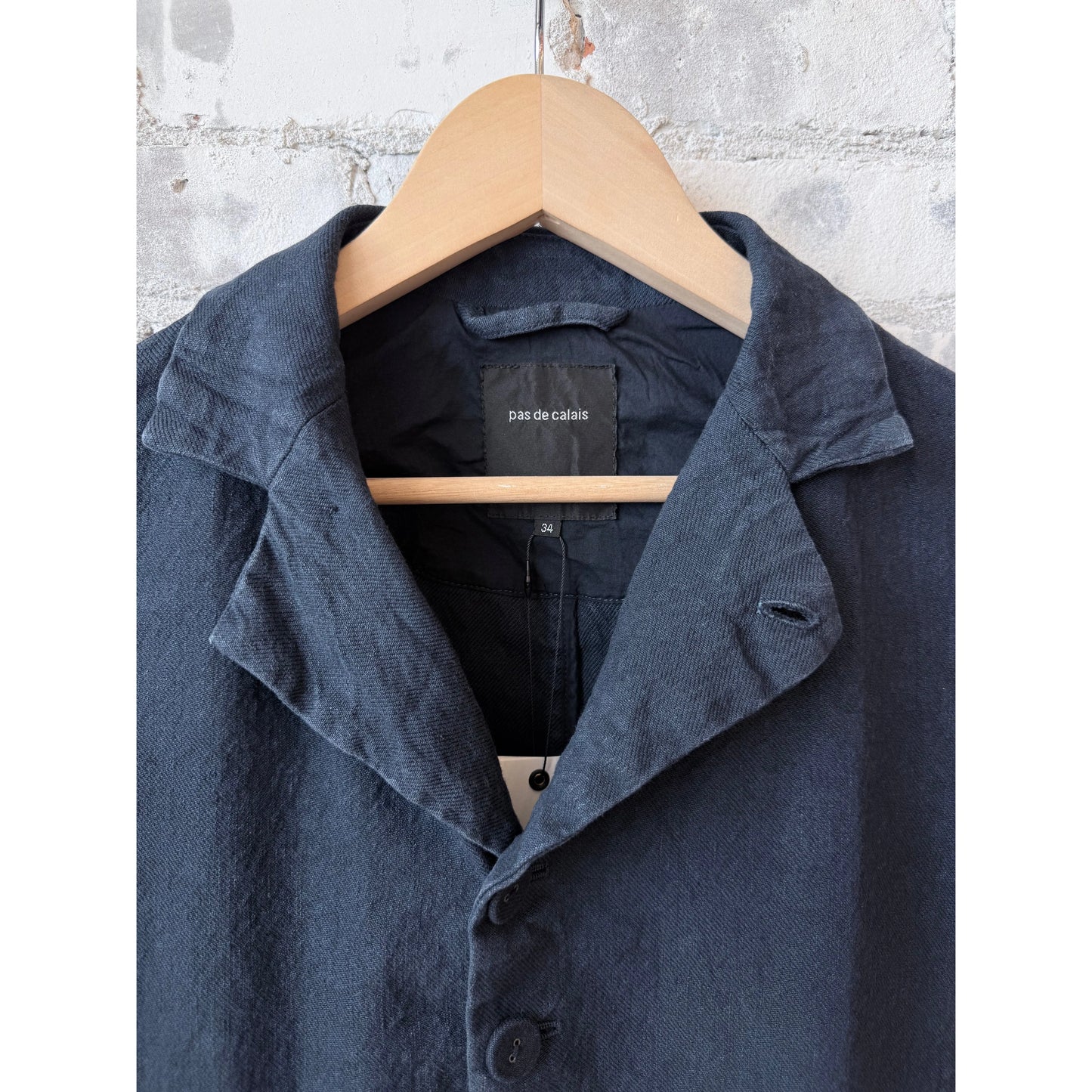 Women's navy cotton-linen jacket by Pas de Calais, soft-washed fabric with a relaxed fit and casual style.