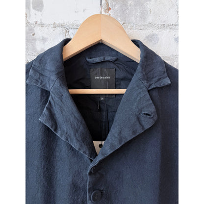 Women's navy cotton-linen jacket by Pas de Calais, soft-washed fabric with a relaxed fit and casual style.