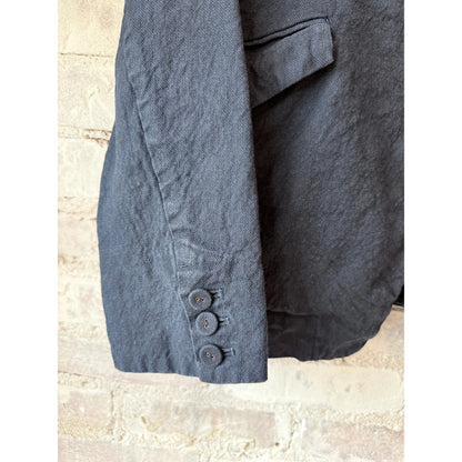 Women's navy cotton-linen jacket by Pas de Calais, featuring a soft, washed fabric and relaxed fit.