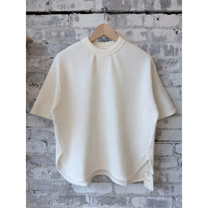 White women's V::Room SS Cotton Mesh Crew Tee, showcasing the lightweight, breathable cotton mesh fabric and classic crew neckline.