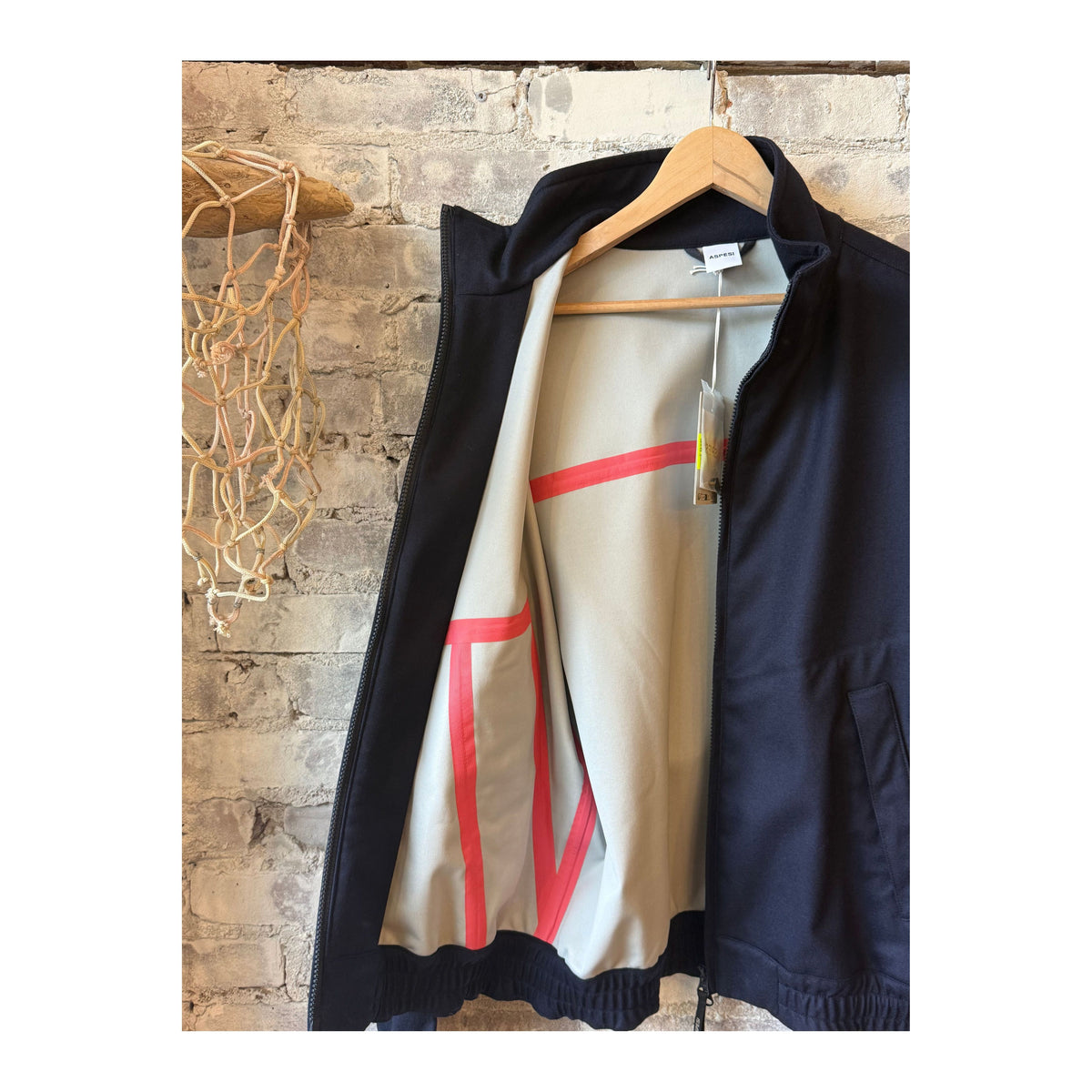 Men's navy Stanton Wool Twill Jacket by Aspesi, showcased with front view and button details.