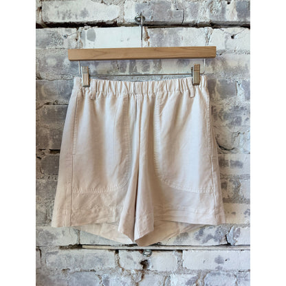 Women's Hartford Stefi Woven Short in stone color, lightweight fabric with a relaxed fit and woven texture.