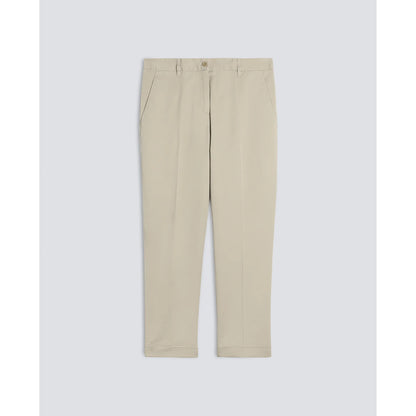 Women's Aspesi stretch cotton twill trousers in colonial beige, showing the relaxed fit and classic design.