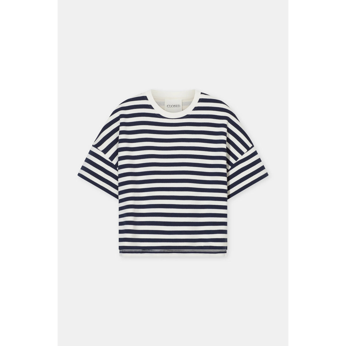 Women's striped T-shirt in dark night color by Closed Women's, featuring a casual fit and classic stripe pattern.