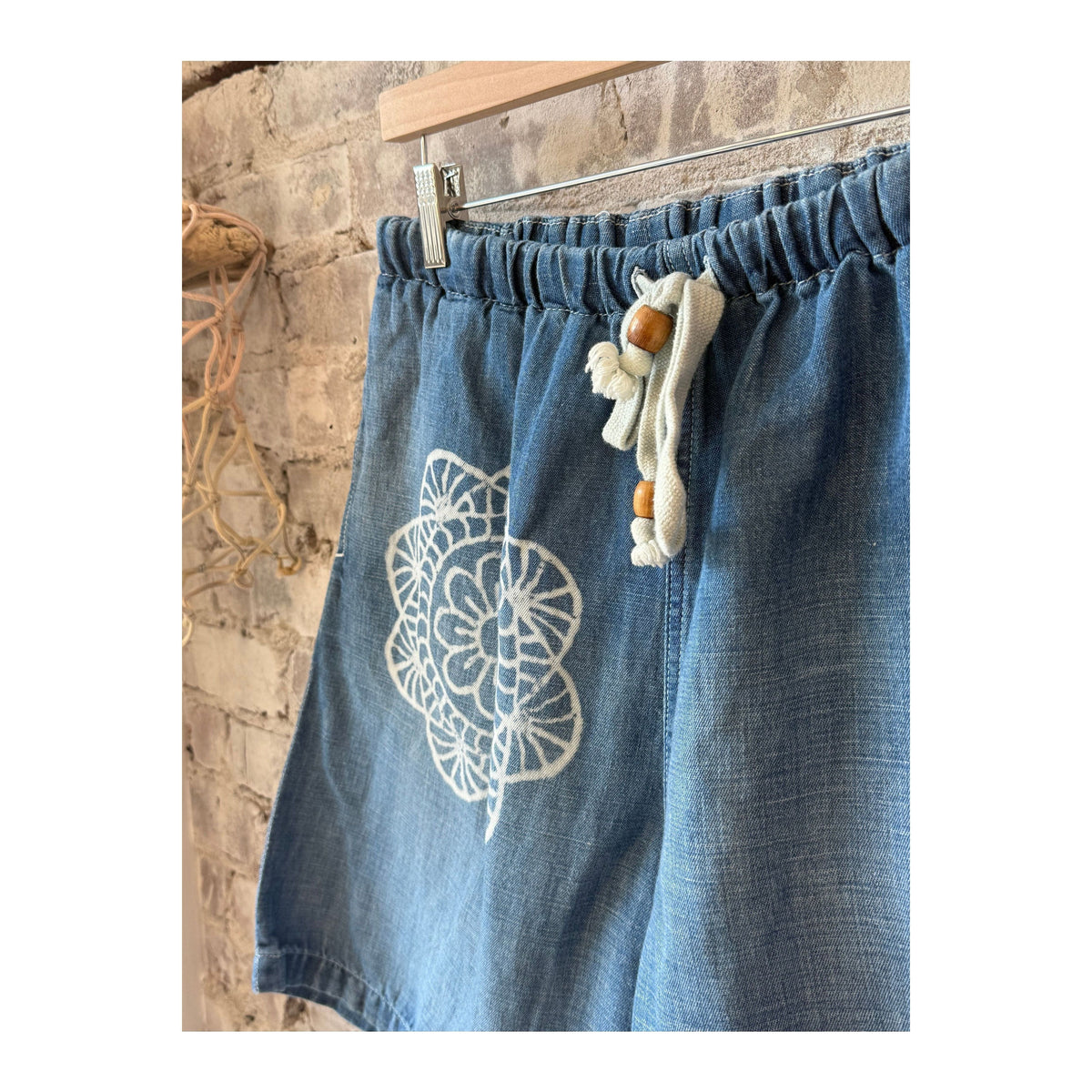 Women's Sunny Afternoon Short with medallion print chambray by MONOSTERO, featuring a relaxed fit and stylish pattern.