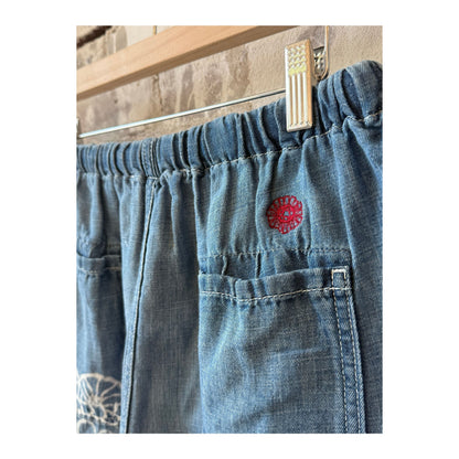 Women's Sunny Afternoon Short in medallion print chambray by MONOSTERO, featuring a relaxed fit and vibrant pattern.