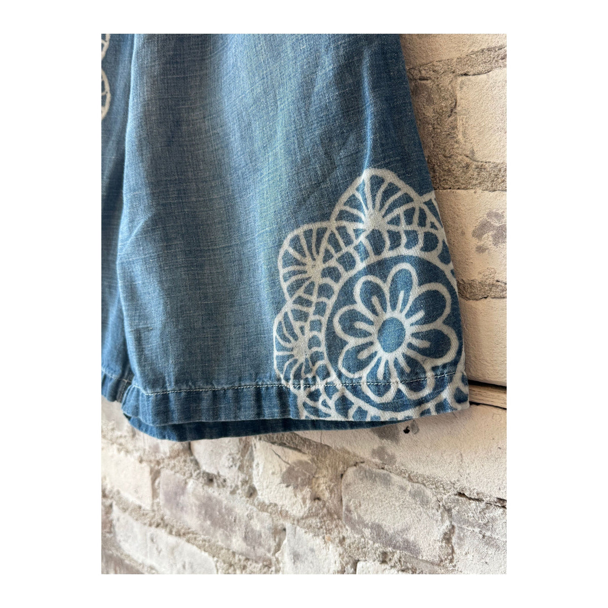 Women's Sunny Afternoon Short in medallion print chambray by MONOSTERO, featuring lightweight fabric and stylish design.