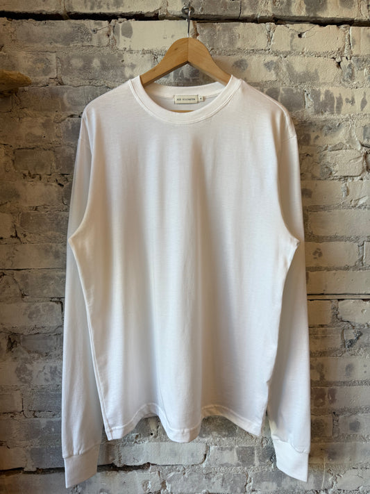 Men's white Super Soft Supima long-sleeve tee by Ace Rivington, showcasing smooth fabric and classic fit.