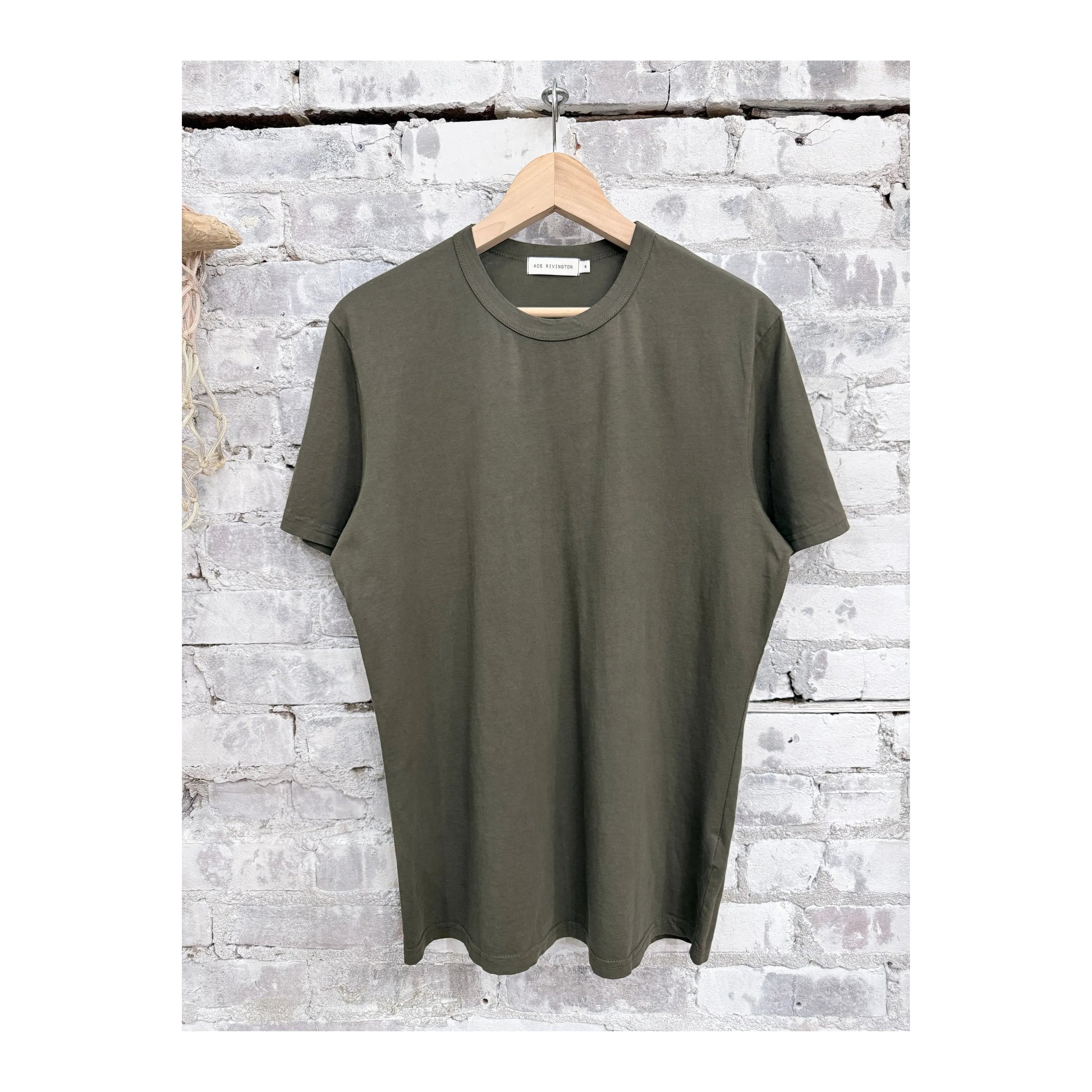 Men's Supima SS Crewneck Tee by Ace Rivington in military green, featuring a classic crewneck design and soft premium fabric.