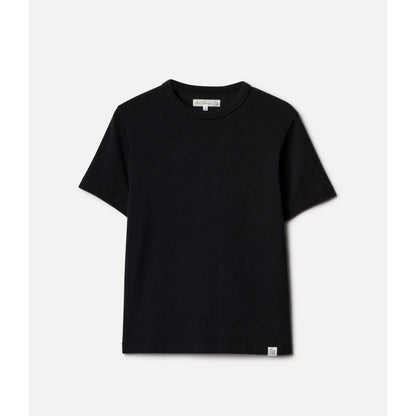 Women's black jersey cotton T-shirt by Merz b. Schwanen, featuring a soft, supple fabric and classic fit.