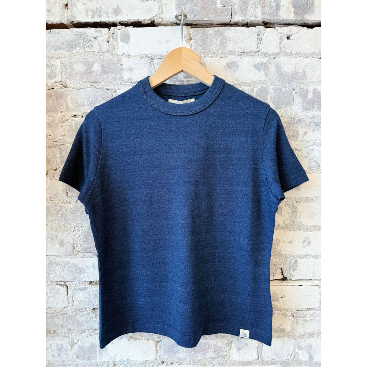 Women's indigo jersey cotton T-shirt by Merz b. Schwanen, showcasing a relaxed fit and soft fabric.