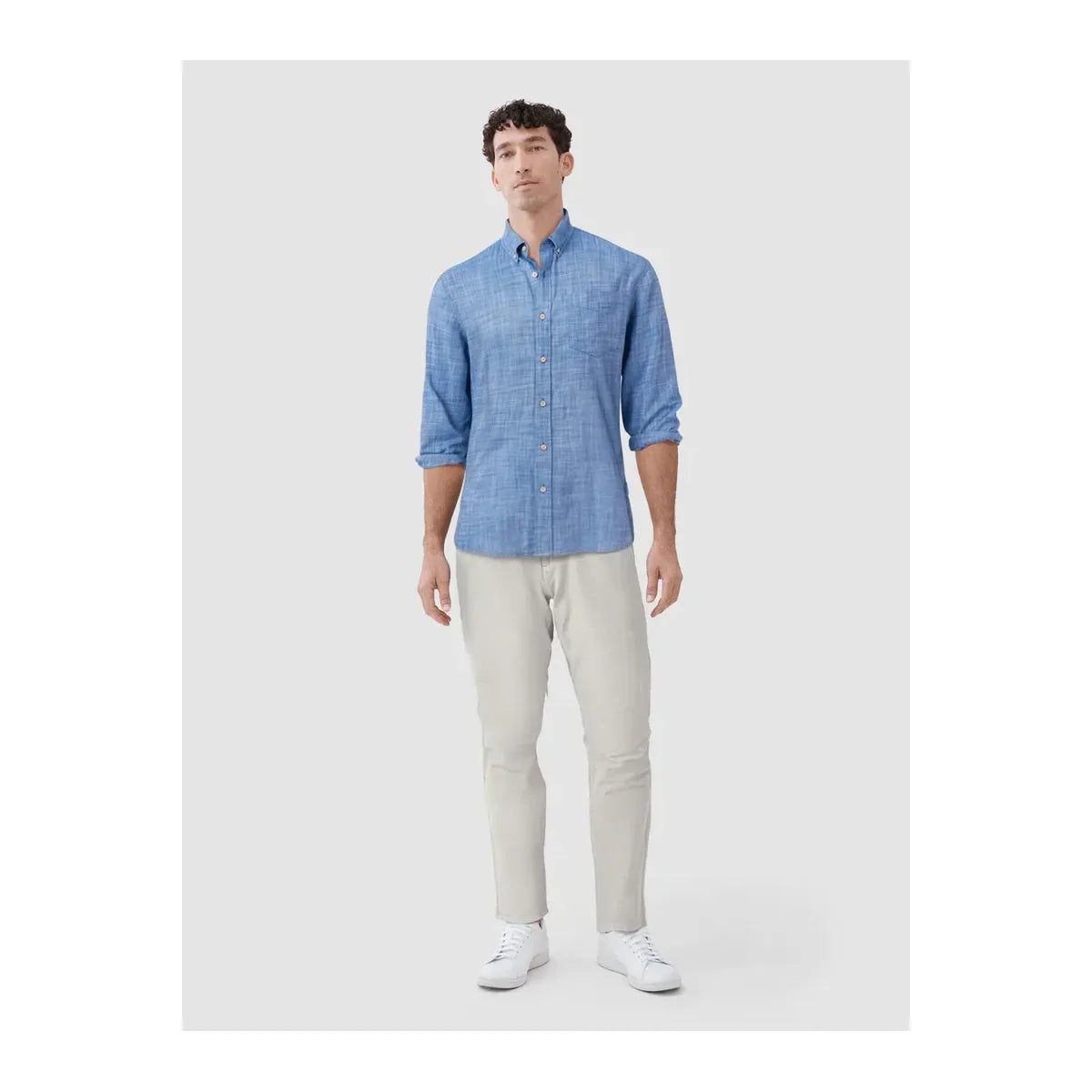 Men's Brian Slub Shirt in strong blue by Surfside Supply, showing the casual men's shirt with textured fabric and classic fit.