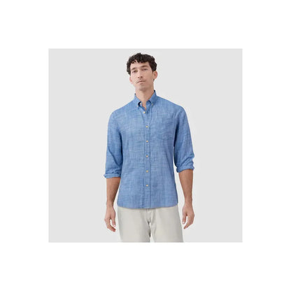 Men's Brian Slub Shirt in Strong Blue from Surfside Supply, featuring a casual fit and textured fabric detail.