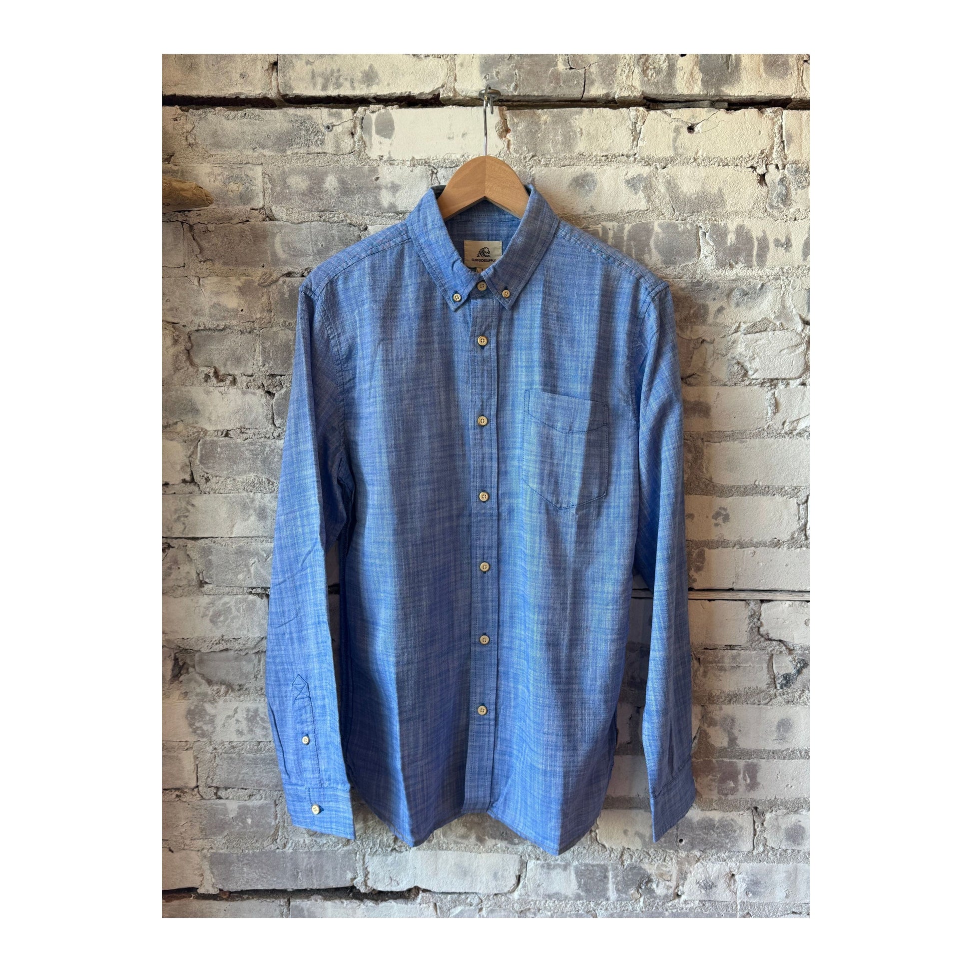 Men's Brian Slub Shirt in strong blue from Surfside Supply, featuring a casual fit with textured fabric and classic collar.