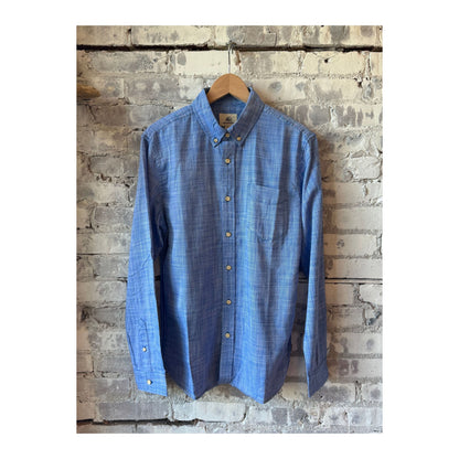 Men's Brian Slub Shirt in strong blue from Surfside Supply, featuring a casual fit with textured fabric and classic collar.