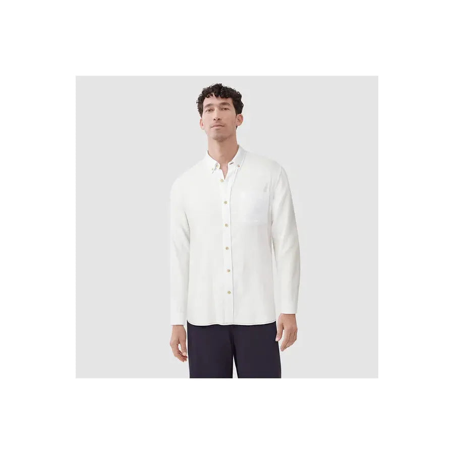 White men's Brian Slub Shirt by Surfside Supply, lightweight cotton fabric with a relaxed fit and subtle textured design.