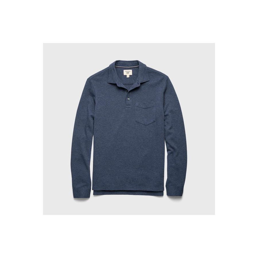 Men's navy Heather Cary L/S Ultra Soft Polo shirt by Surfside Supply, featuring a comfortable fit and classic polo style.