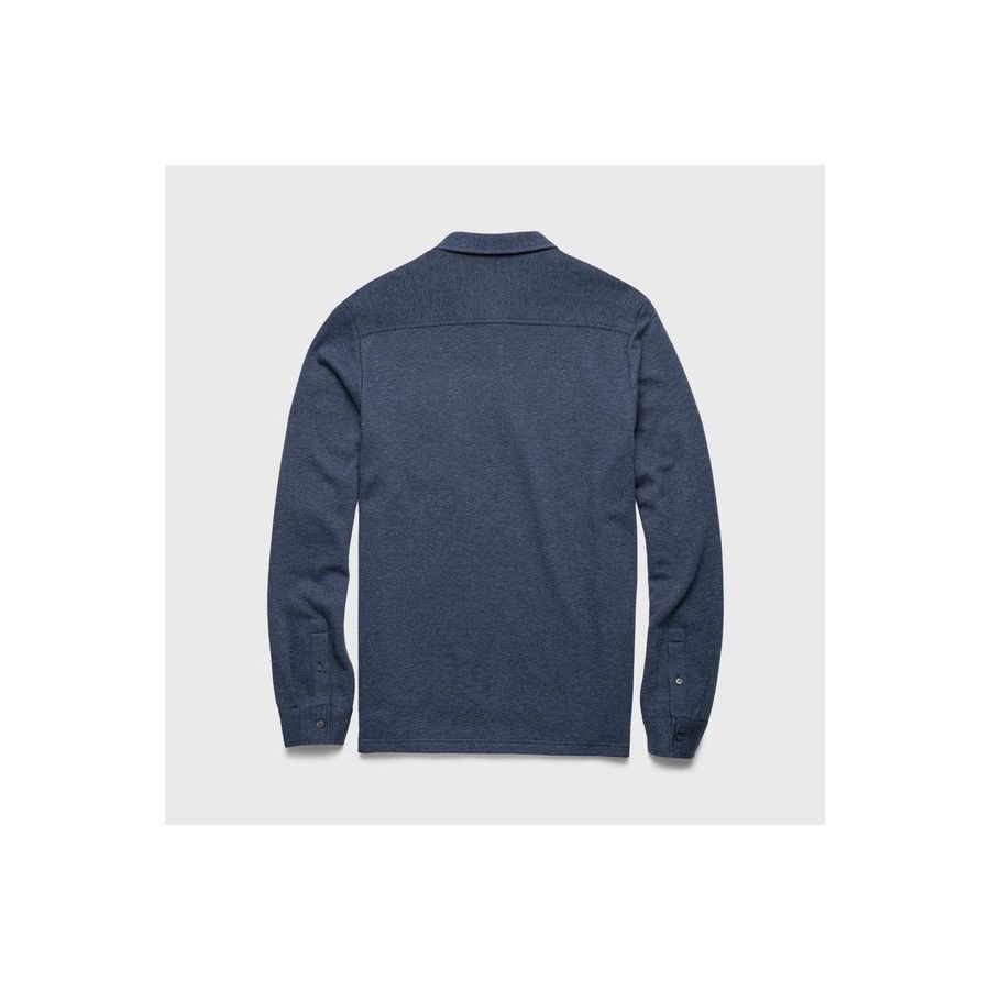Men's navy Heather Cary L/S Ultra Soft Polo by Surfside Supply, featuring a comfortable fit and classic polo design.