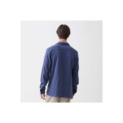 Men's navy Heather Cary L/S Ultra Soft Polo by Surfside Supply, shown in a close-up of the textured fabric and classic collar.