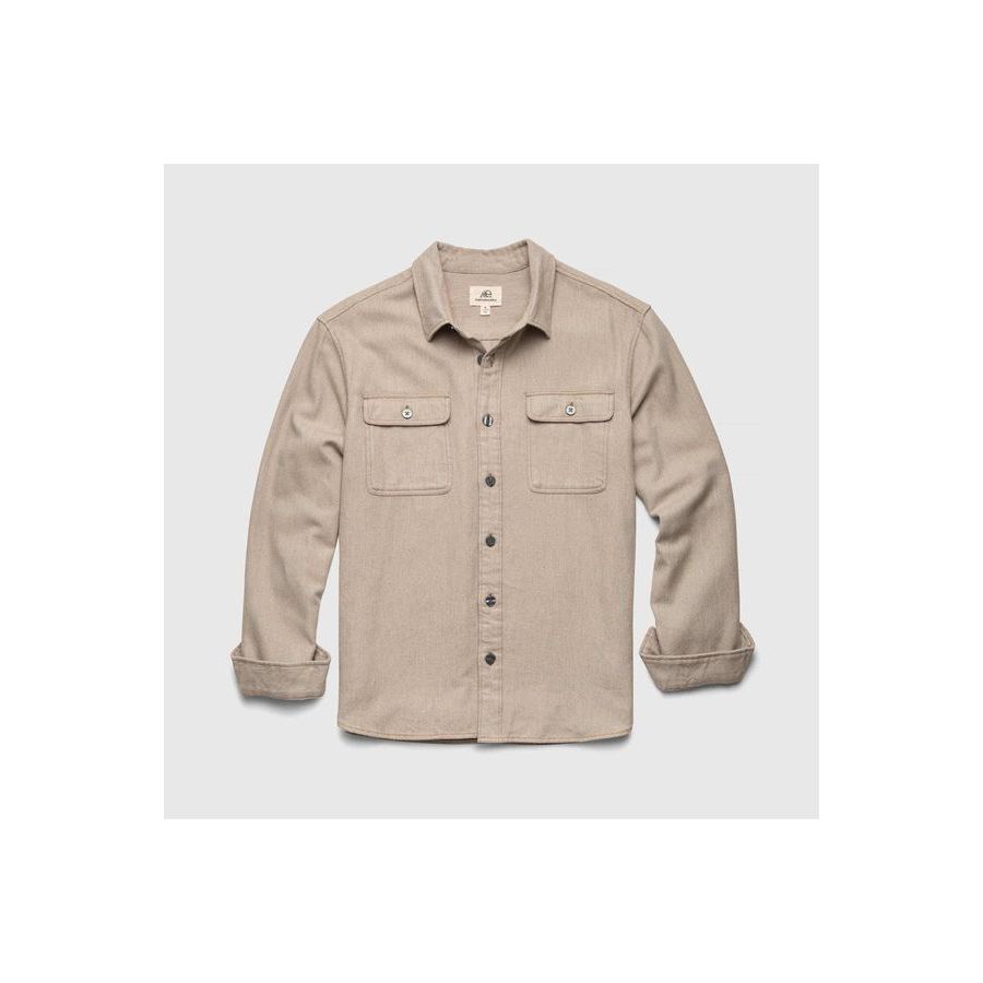 Men's Dylan brushed twill overshirt in khaki by Surfside Supply, featuring a button-up design and comfortable fit.