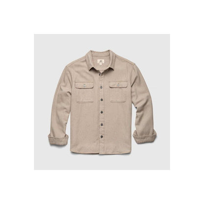 Men's Dylan brushed twill overshirt in khaki by Surfside Supply, featuring a button-up design and comfortable fit.