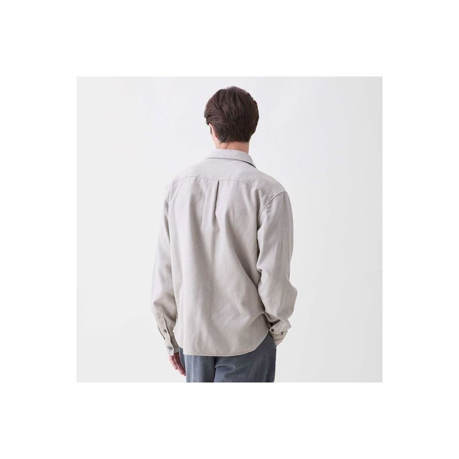 Men's Dylan Brushed Twill Overshirt in khaki from Surfside Supply, showing the relaxed fit and brushed twill fabric.