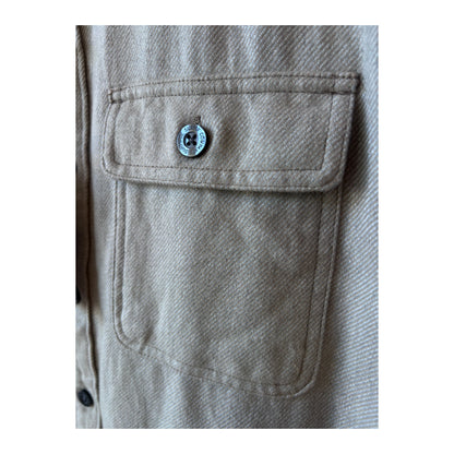 Men's Dylan Brushed Twill Overshirt in khaki from Surfside Supply, featuring a casual fit and button-up design.