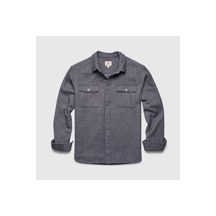 Men's navy Dylan brushed twill overshirt by Surfside Supply, shown in a relaxed fit with collar and button-front design.