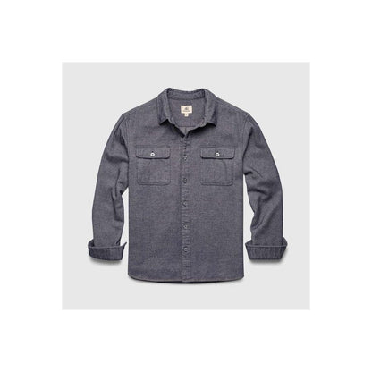 Men's navy Dylan brushed twill overshirt by Surfside Supply, shown in a relaxed fit with collar and button-front design.