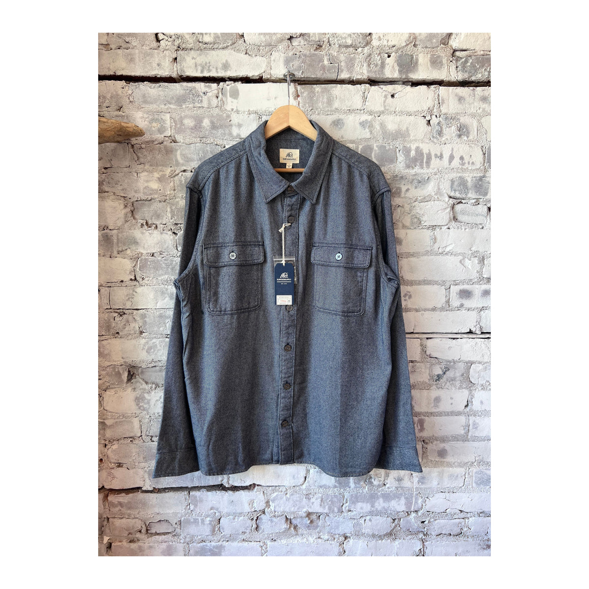 Men's navy Dylan brushed twill overshirt by Surfside Supply, shown in a relaxed fit with button closure and chest pockets.