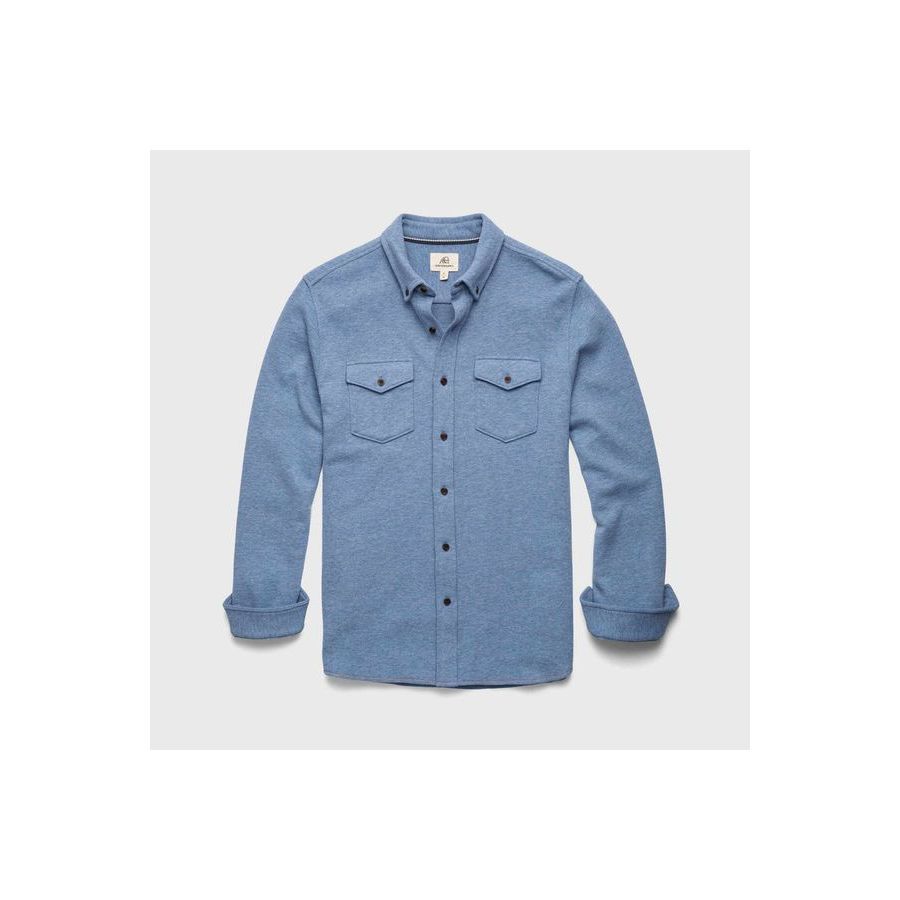 Men's Rex Soft Knit Shirt in Blue Heather by Surfside Supply, featuring a relaxed fit and soft knit fabric.