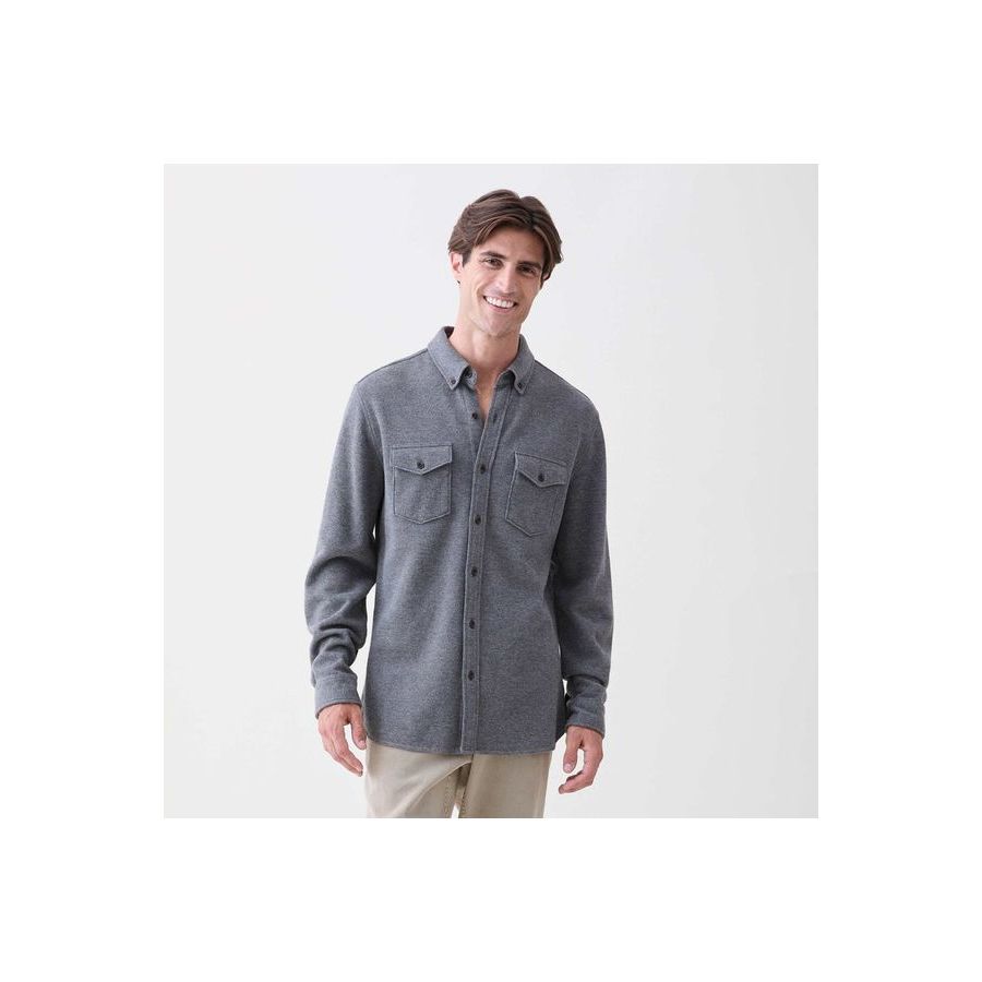 Men's Rex Soft Knit Shirt in Charcoal Heather by Surfside Supply, showing the cozy, lightweight knit fabric and casual fit.