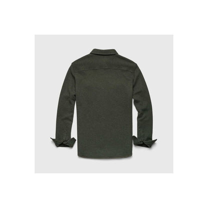 Men's Rex Soft Knit Shirt in green heather by Surfside Supply, shown in a close-up image highlighting the fabric and fit.