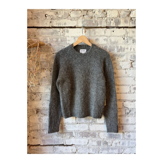 Women's Bare Knitwear Suri Alpaca Crewneck in stone color, soft and cozy knit sweater with a round neckline.