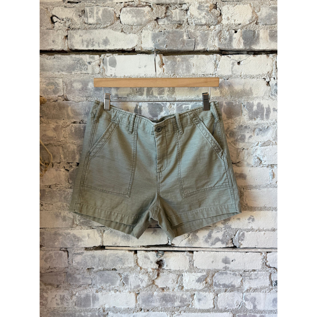 G1 Women's Surplus Short Shorts in sage green, women's casual denim shorts with a relaxed fit and distressed details.