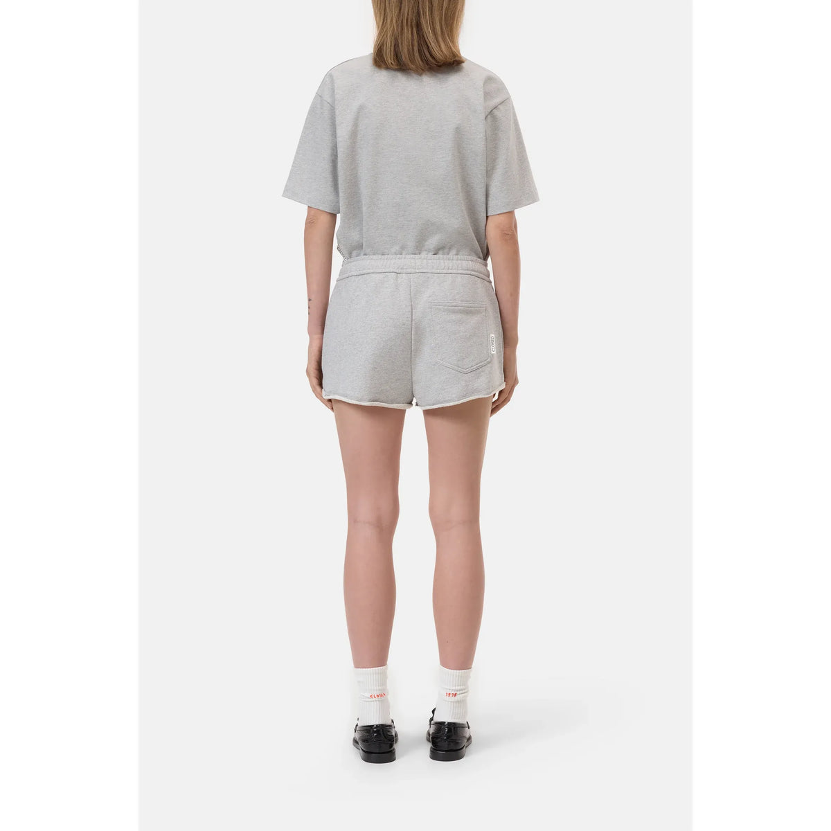 Women's light grey melange sweat shorts by Closed Women's, casual fit with elastic waistband and relaxed style, shown on model