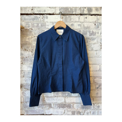 Dark blue tailored cotton blouse for women by Closed Women's, featuring a sleek, fitted design and classic collar.