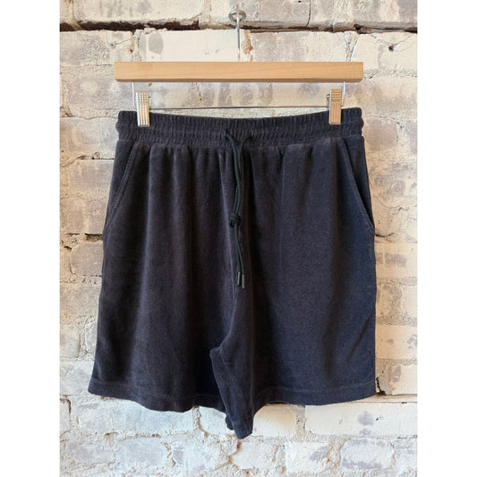 Men's Terry Cloth Shorts by Closed in Magma Black, showing the relaxed fit and soft terry fabric waistband and hem.