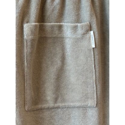 Men's Terry Cloth Shorts in Mud Grey by Closed Men's, showing the relaxed fit and soft terry fabric waistband.