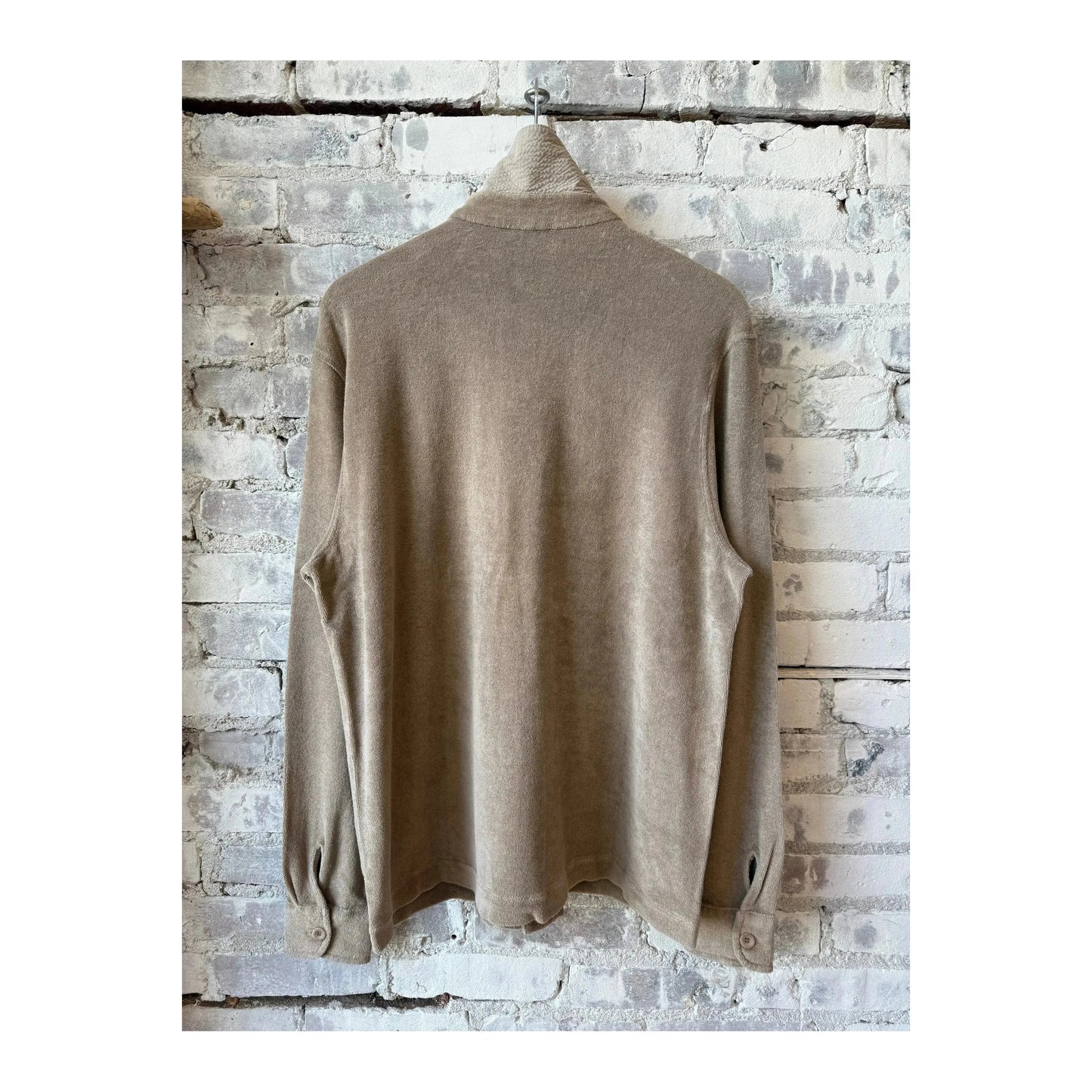 Men's taupe Terry jacket by 04651/, featuring a soft, textured fabric and a classic fit for casual wear.