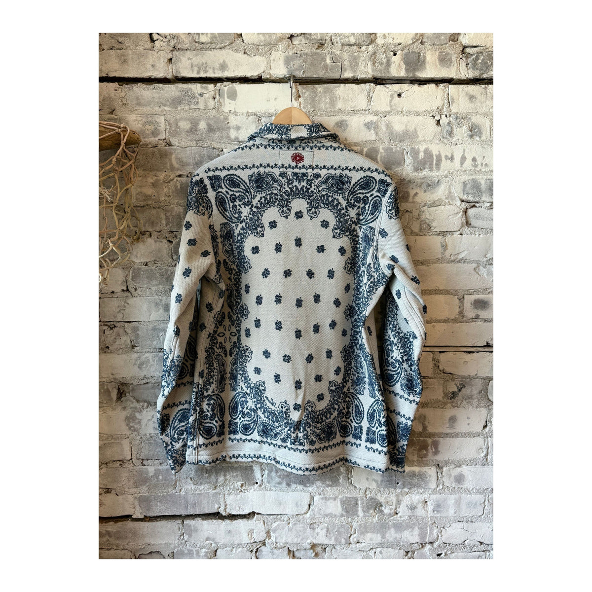 Men's indigo Paisley Blanket Shirt Jacket by MONOSTERO, featuring a cozy, stylish design with paisley pattern and shirt jacket style.