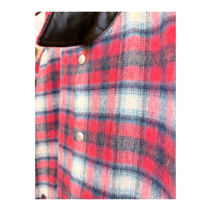 Men's red check "Tom" CPO jacket by Fujito, featuring classic check pattern, button closure, and rugged style.