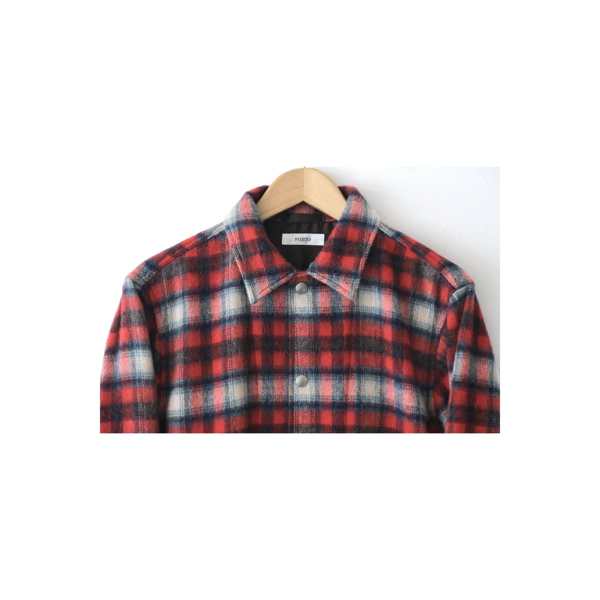 Men's Fujito Tom CPO Jacket in red check pattern, featuring a classic collar, button front, and chest pockets.