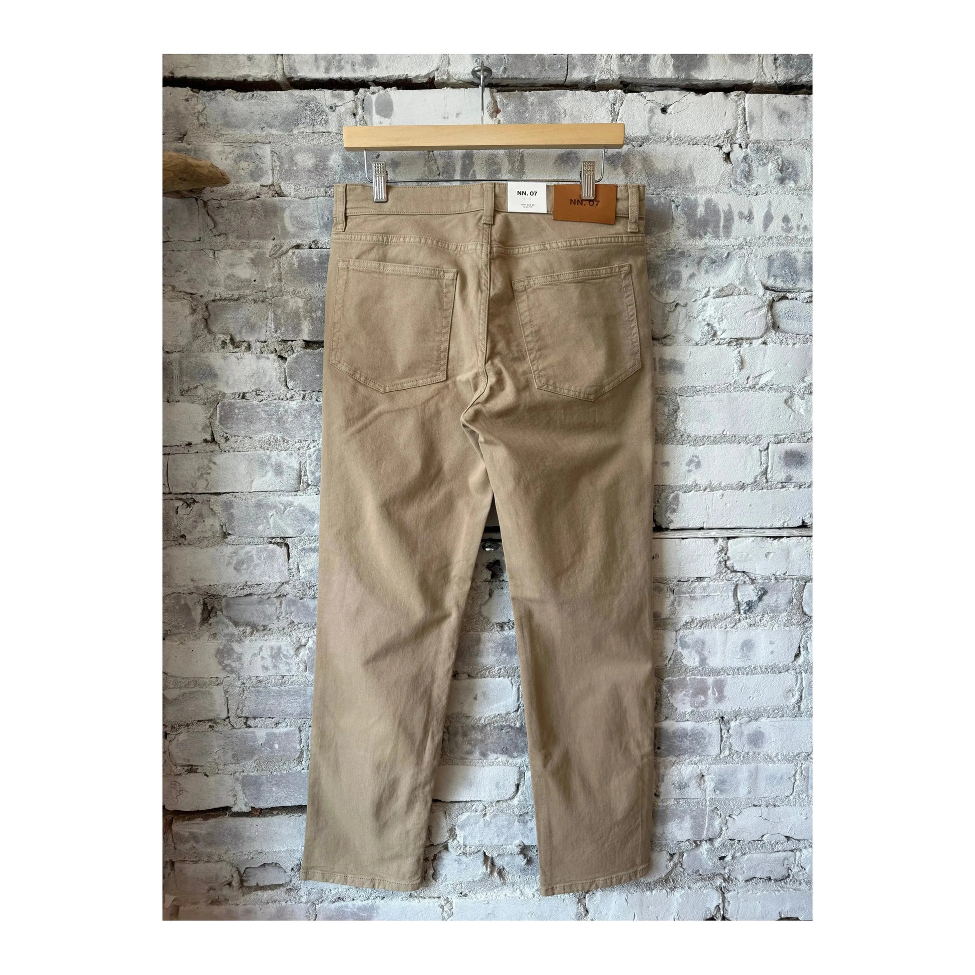 Men's NN07 Tony Classic Slim Fit Khaki Beige Pants, tailored fit, with front pockets and belt loops, displayed on a neutral background.