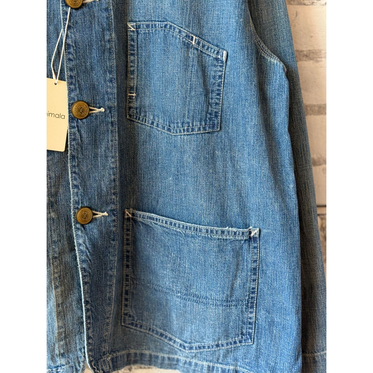 Unisex 11oz selvedge denim chore jacket by Chimala, men's style with classic denim fabric and rugged design.